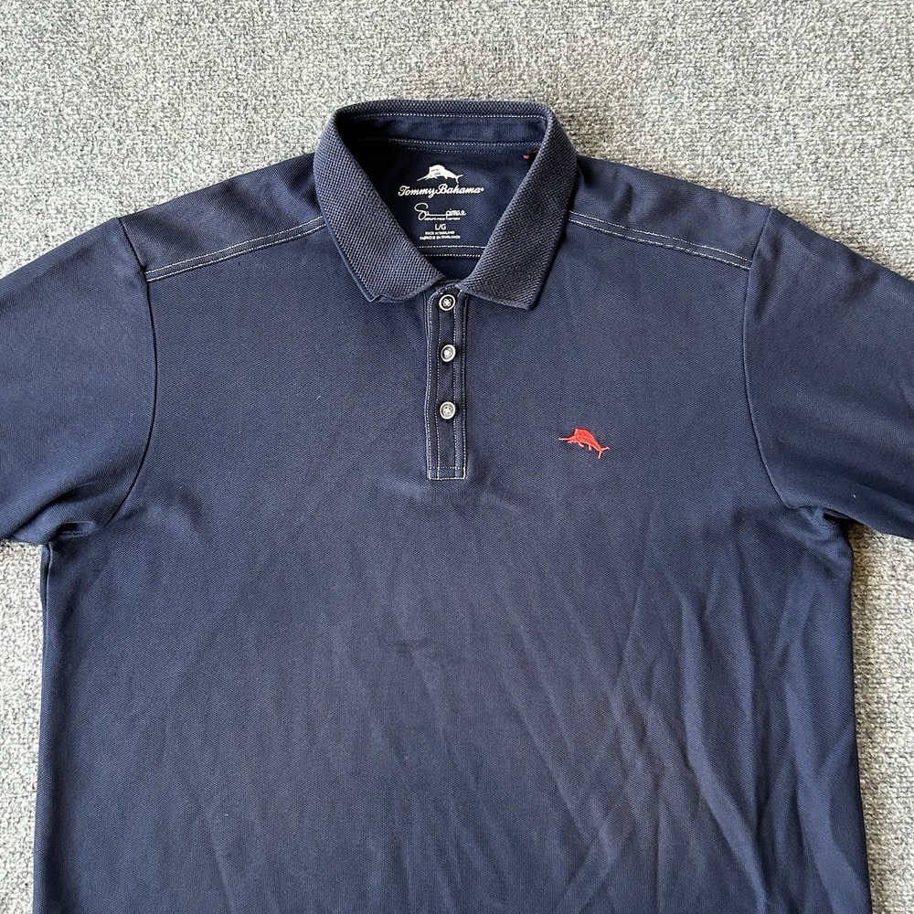 Tommy Bahama Shirt Men Large Navy‎ Blue Supima Cotton Polo  Classic Short sleeve